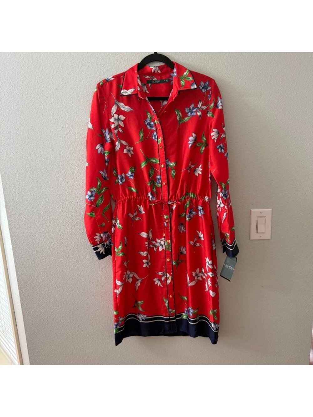 NWT Lauren Ralph Lauren Long Sleeve Dress Red Floral Womens 6 Preppy Old Money